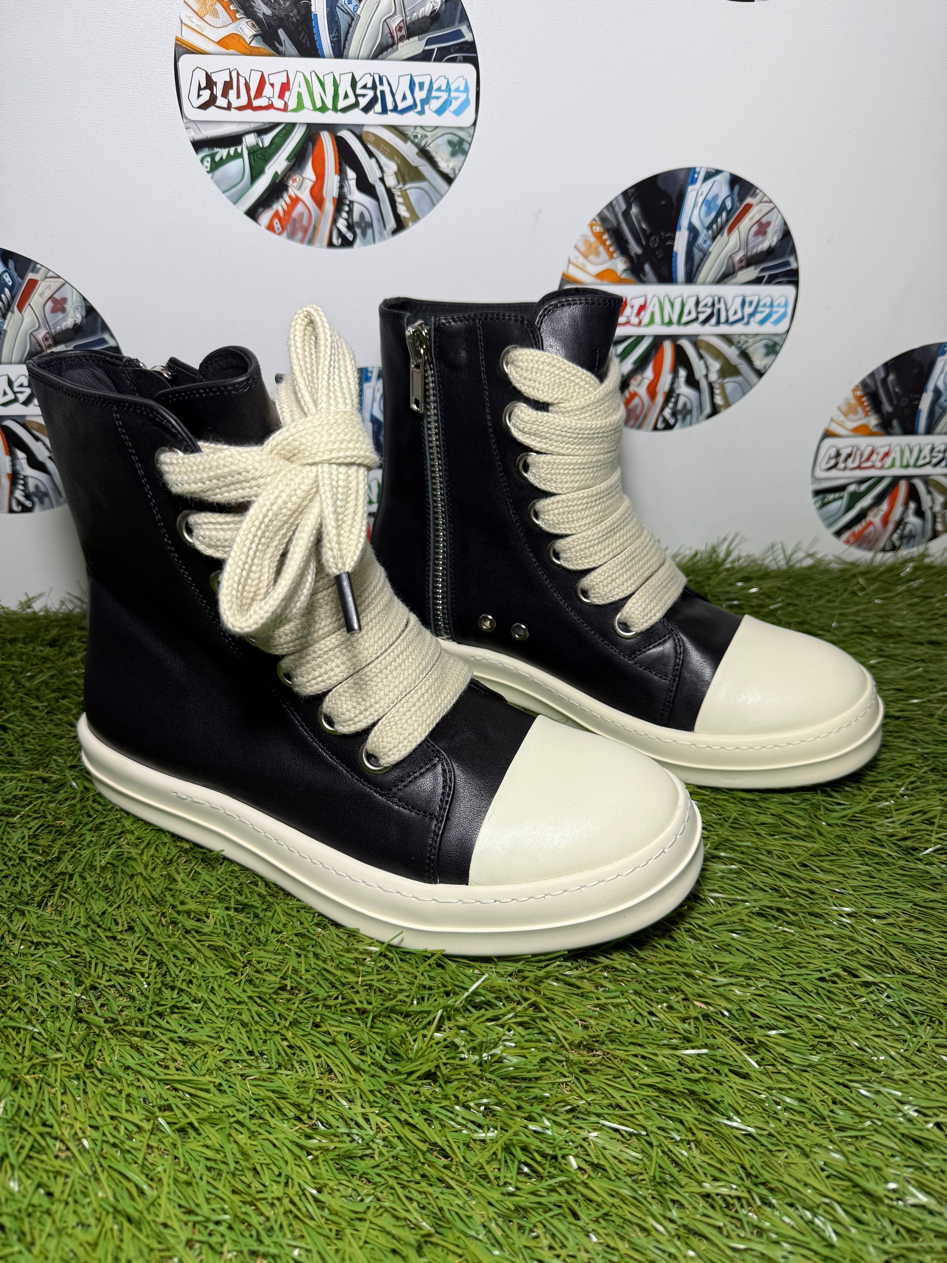 Rick Owens Jumbo Pelle laced Sneakers - Black/White
