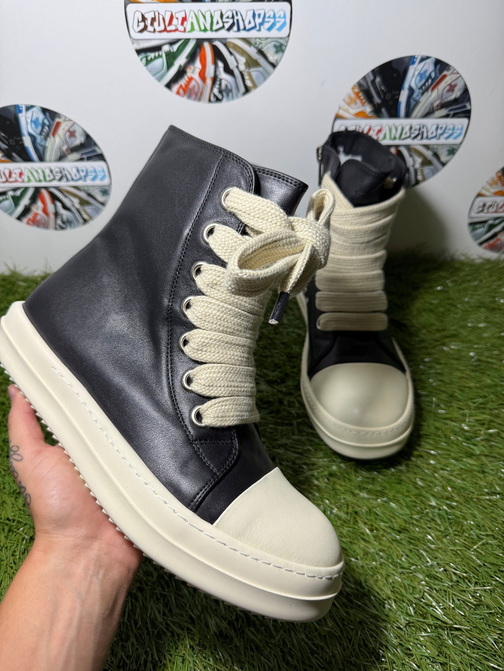 Rick Owens Jumbo Pelle laced Sneakers - Black/White