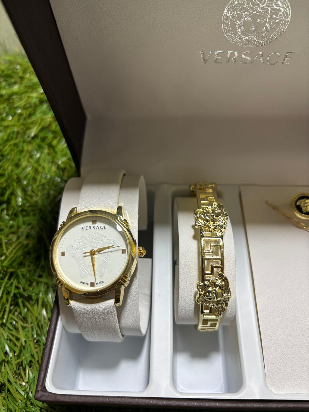 Versace Set Orologio Bracciale Bianco Oro