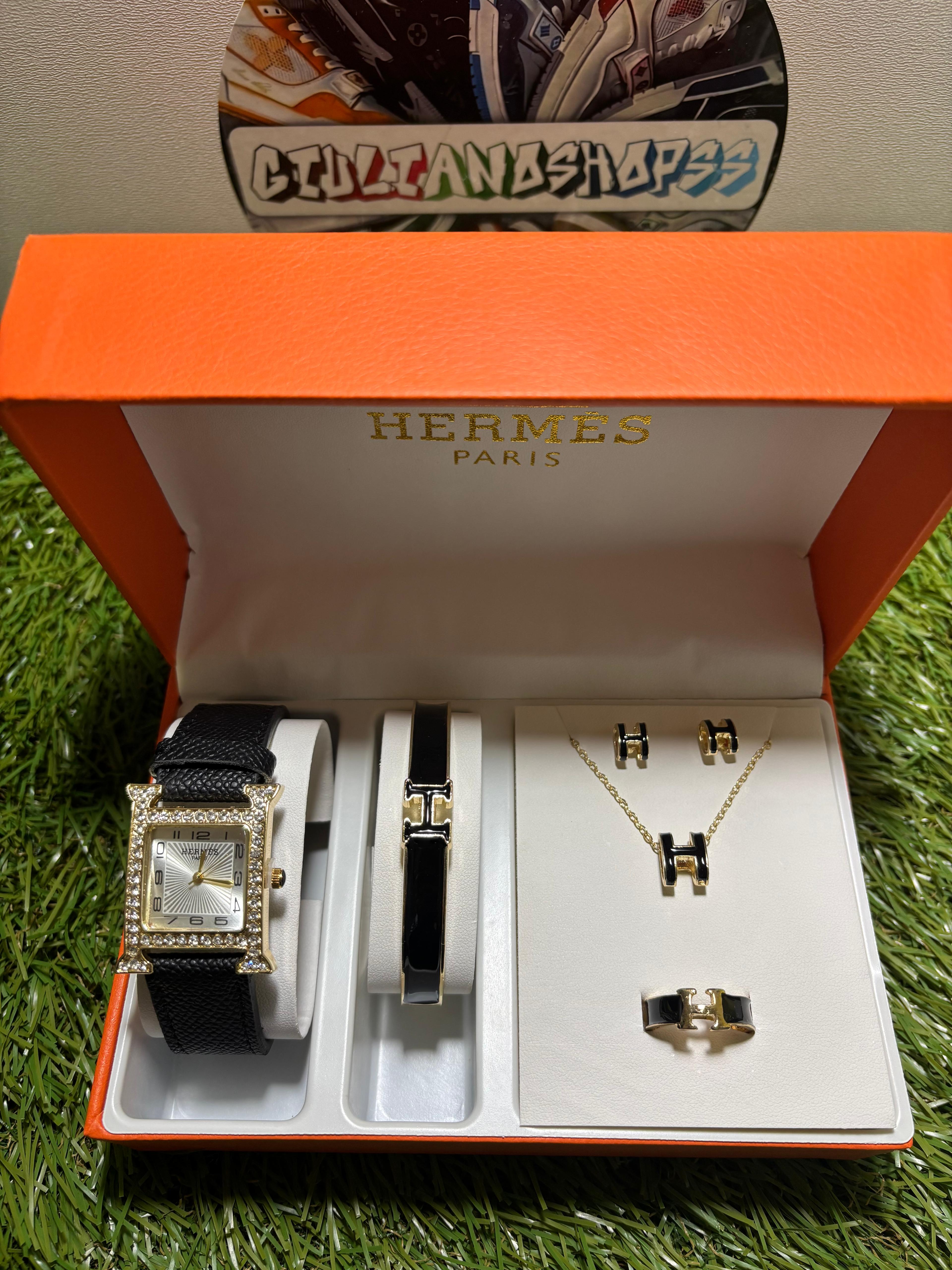 Hermes Set Orologio Bracciale Nero