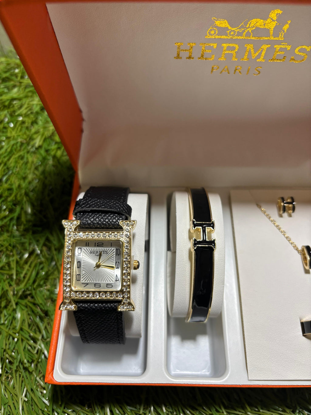 Hermes Set Orologio Bracciale Nero