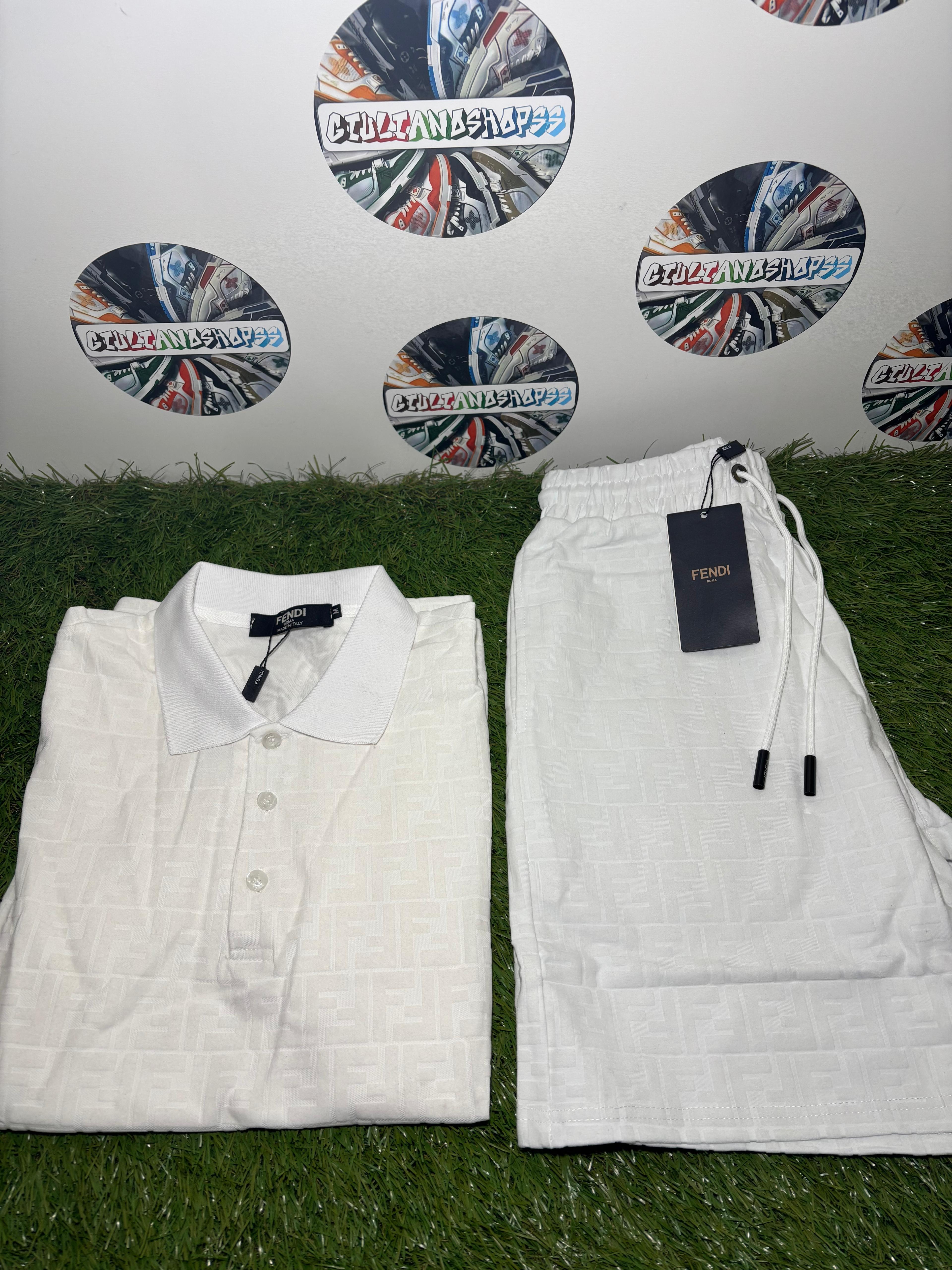 Fendi Completo Polo Shorts Bianco
