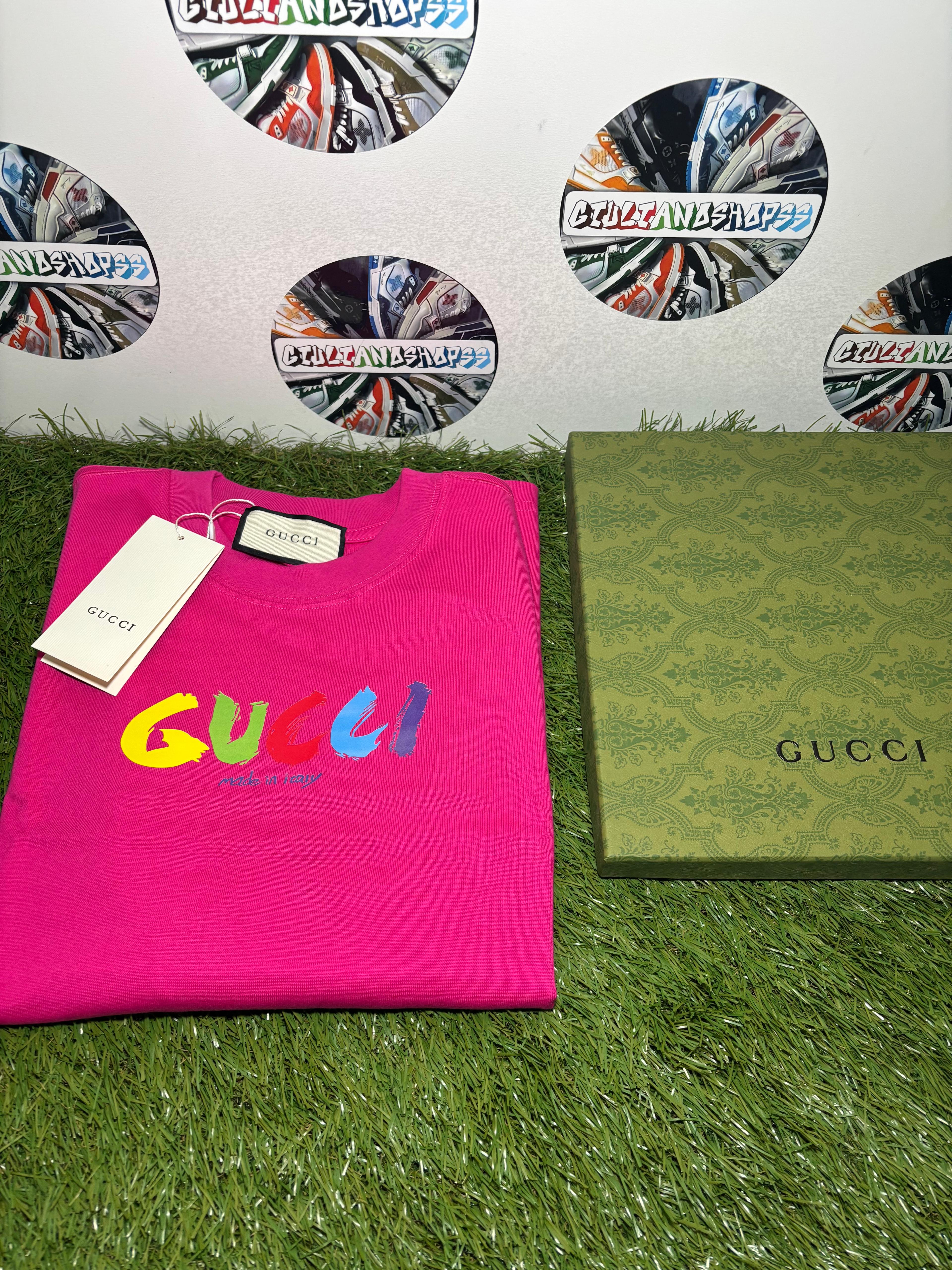 Gucci T-shirt Fucsia Logo Pennellate